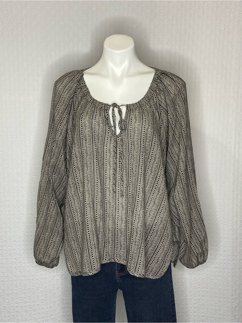 BY TOGETHER Patterned Peasant Top 100% Cotton Long Sleeve Boho NWT Medium